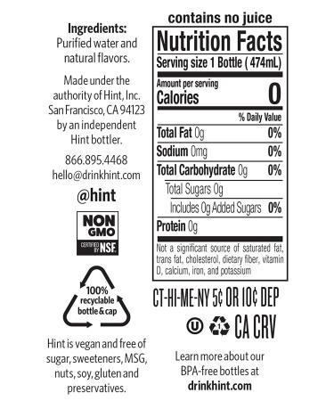 Hint Water Variety Pack & Peach - 24 Bottles, 6 Flavors (Blackberry, Cherry, Watermelon, Pineapple, Peach) - Zero Calories & Sugar - Buy Online on GoSupps.com
