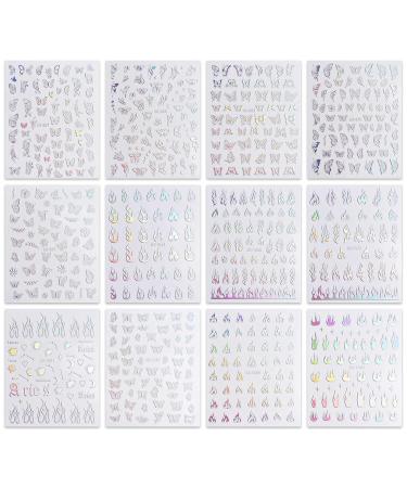 JMEOWIO 12 Sheets Aurora Nail Art Stickers - Holographic Butterfly Glitter Decals for Nail Design - Buy Online on GoSupps.com