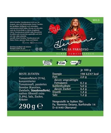 Hermina Salsa Paradiso - 100% Natural Mild Pasta Sauce from Italy | 12 x 290g | Gourmet Delicatessen Tomato Sauce - Buy Online on GoSupps.com