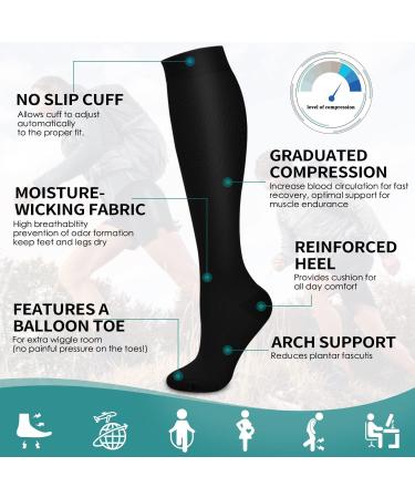 COOLOVER Compression Socks: 3 Pairs for Women and Men - Running, Athletic, Nursing, Travel - Black, Large-X-Large - Buy Online on GoSupps.com