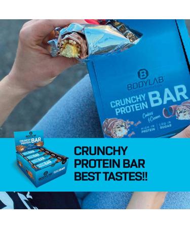 BODYLAB24 Crunchy Protein Bar Schoko Brownie - 12 x 64g | High Protein Low Sugar | 20g Protein Per Bar | Delicious Chocolate Coating - Buy Online on GoSupps.com