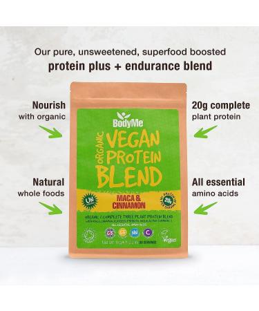 BodyMe Organic Vegan Protein Powder Blend with Maca and Cinnamon - Superfood Boosted, Unflavoured, Dairy and Soy Free - 1kg (30 Servings) - Buy Online on GoSupps.com