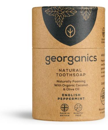 Georganics - Organic Whitening Toothpaste Soap - Natural Foaming Solid Toothpaste with Organic Virgin Coconut Oil and Olive Oil - Vegan SLS and Cruelty Free - Peppermint - 60ml - Buy Online on GoSupps.com