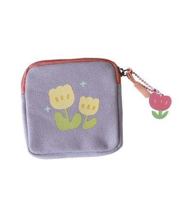 GOLD XIONG PADISHAH Sanitary Napkin Storage Bag for Women Cute Color Coin Purse Flower Square Sanitary Pads Storage Bag Simple Student Coin Bag Purple One Size Purple