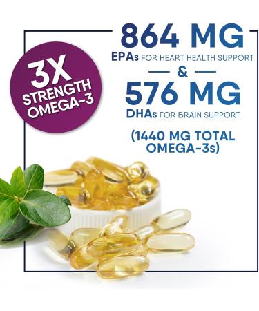 Omega 3 Fish Oil Supplements 2400 mg - Triple Strength Omega3 - EPA & DHA with Essential Fatty Acids - Natural Immune Brain & Heart Health Support - Burpless Lemon Flavor Wild Caught - 180 Softgels 180 Count (Pack of 1) - Buy Online on GoSupps.com