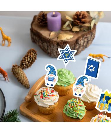 Whaline 48Pcs Happy Hanukkah Cupcake Topper Menorah Star Gnome Cupcake Picks Blue Chanukah Food Picks for Cake Decoration Party Supplies - Buy Online on GoSupps.com