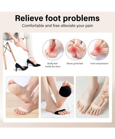 6 Pairs Forefoot Cushions - Women's Invisible Cotton Toe Socks for Pain Relief | Soft Midfoot Pad in Black & Skin Color - Buy Online on GoSupps.com