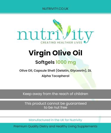 Nutrivity Virgin Olive Oil 1000mg Soft Gels | Omega 3 6 Heart Health | UK Manufactured to GMP Standards (60) - Buy Online on GoSupps.com