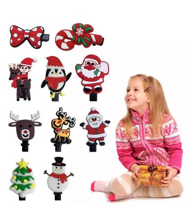 10 Pieces Christmas Hair Clips Misstars Cute Cartoon Santas Xmas Tree Snowman Hair Accessories Christmas Theme Party Decoration Hair Clips Barrettes for Kids Girls Toddler 02