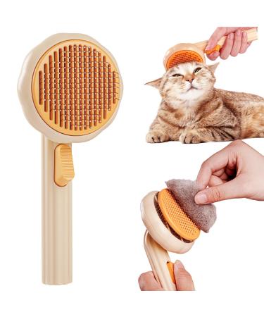 Pet brush self-cleaning brush to remove matters and loose hair pet brush with unlocking button hair loss brush for long and short-haired cats (yellow)