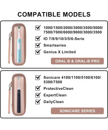 Portable Electric Toothbrush Travel Case for Oral-B & Philips Sonicare | Hard Shell Bag with 2 Silicone Caps - Rose Gold - Buy Online on GoSupps.com