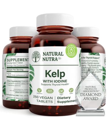 Natural Nutra Kelp Iodine Supplement, Thyroid Support, Regulates Metabolism, 225 mcg, 250 Tablets 250 Count (Pack of 1)