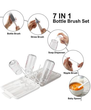 7 in 1 Bottle Brush Set with Baby Spoon - White | Baby Travel Essentials for Moms - Buy Online on GoSupps.com