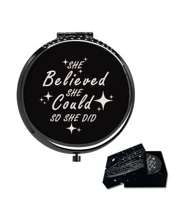 Calyders She Believed She Could Travel Compact Pocket Mirror(Black) Inspirational Gift for Friends  Sister  Daughter  Wife Teens  Colleague Neighbor Nurse Birthday Wedding Graduation Valentine's Day