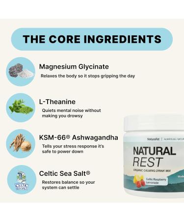 Natural Rest Organic Calming Magnesium Drink Mix for Sleep & Stress Relief Magnesium Glycinate with Ashwagandha (KSM-66 ) & L-Theanine Clean Ingredients Raspberry Lemon 30 Servings - Buy Online on GoSupps.com