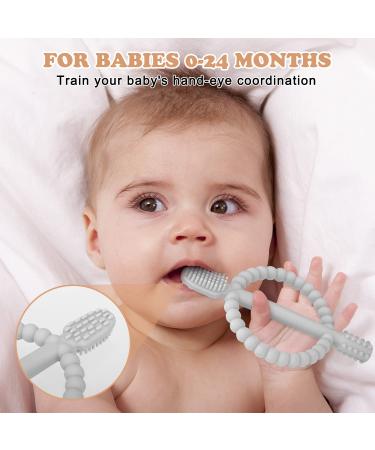 Buy BPA-Free Baby Biting Toys - 2 Pack Silicone Teething Rings for 3+ Months - Peach Powder & Gray - Soothing Gum Massage - Buy Online on GoSupps.com