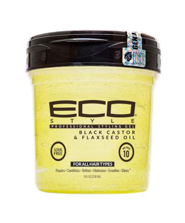 Eco Style Black Castor and Flaxseed Oil Styling Gel - Helps Nourish and Repair Damaged Hair - Promotes Healthy Scalp - Provides Superior and Weightless Hold - Delivers Long Lasting Shine - 8 oz 8 Ounce (Pack of 1)