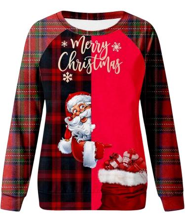 Women's Christmas Snowman & Penguin Print Sweatshirt | Red Xmas Jumper | Comfy O-Neck Raglan Top Pullover | Winter Long Sleeve Tunic Sweater | Size M - Buy Online on GoSupps.com