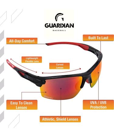 Guardian Baseball Sunglasses | Sports Sunglasses for Men, Women, and Youth | Ideal for Cycling, Running, Boating | Black/Red - Buy Online on GoSupps.com