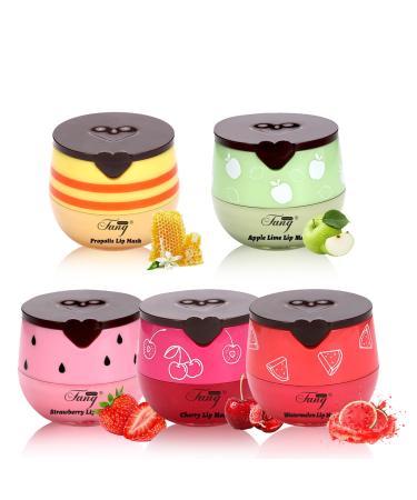 Honey Lip Balm Bee Lip Balm Honey Pot Moisturizing Lip Mask Overnight Hydrate Repair Prevent Dry Cracked Lip Care (5 Honey+Strawberry+Watermelon+Apple+Cherry) Honey+Strawberry+Watermelon+Apple+Cherry 5