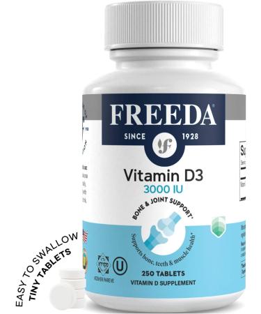 FREEDA Vitamin D3-3000 IU High Potency Kosher Tablets - Bone, Muscle Health and Immune Support - 250 Count - Buy Online on GoSupps.com