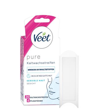 Veet pure cold wax strips - suitable for sensitive skin - application for face - up to 28 days of smooth skin - 10 double strips 20 individual strips - Buy Online on GoSupps.com
