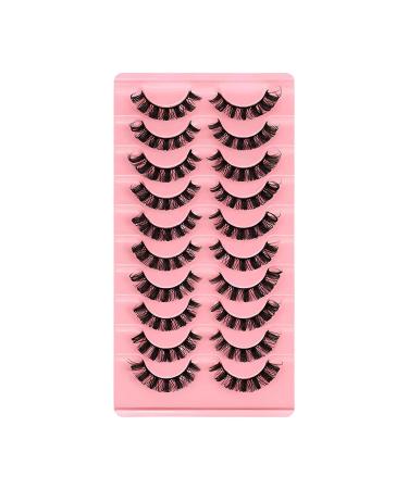 10 Pairs False Eyelashes Russian Strip Lashes Invisible Band Natural Look Fluffy Wispy Faux Mink Lashes Wispy Fluffy 3D Effect Hybrid Strip Lashes
