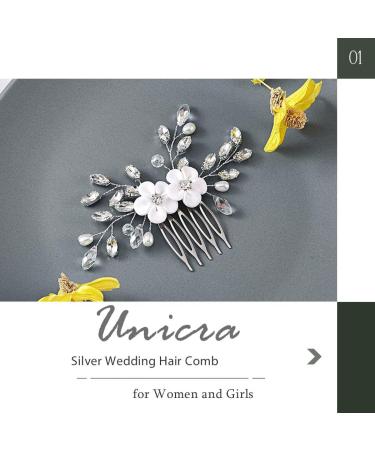 Unicra Bride Wedding Hair Comb Silver Flower Headpiece Crystal Bridal Hair Accessories for Women and Girls - Buy Online on GoSupps.com