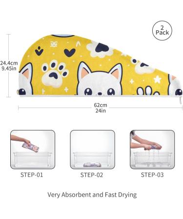 Super Absorbent Cartoon Cat Face & Paw Hair Towel 2 Pack | Quick Dry Hair Turbans for Women & Girls - Buy Online on GoSupps.com