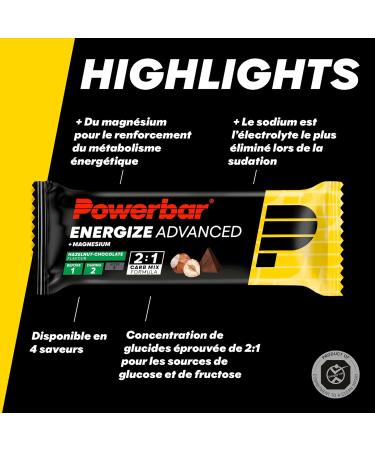 Powerbar - Energize Advanced - Hazelnut Chocolate - 15x55g - Barre nerg tique riche en glucides - Magn sium et sodium Chocolate Hazelnut 15x55g - Buy Online on GoSupps.com