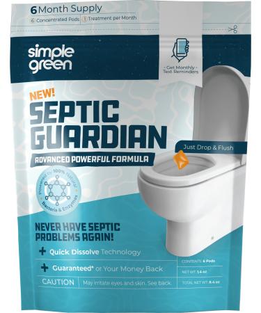 Simple Green Septic Guardian Monthly Septic Tank Treatment Pods 6 Month Supply of Dissolvable Easy Flush Live Bacteria Pods (6 Count) 8.4 Ounce (Pack of 1)