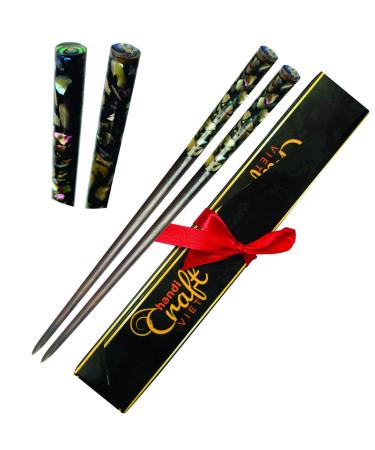 Handcrafted Mother of Pearl Inlay Wooden Hair Chopsticks - Vintage Style 3 - Buy Online on GoSupps.com