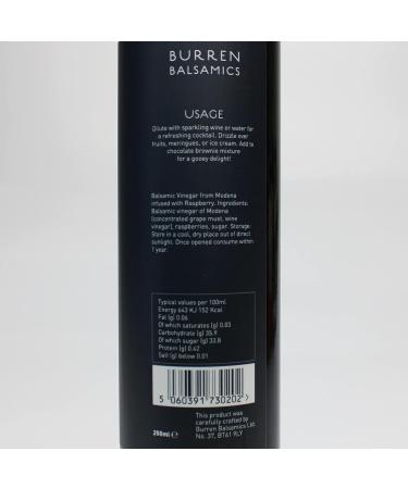 Burren Balsamics Raspberry Infused Balsamic Vinegar of Modena 250ml - Exquisite Raspberry Flavour - Buy Online on GoSupps.com