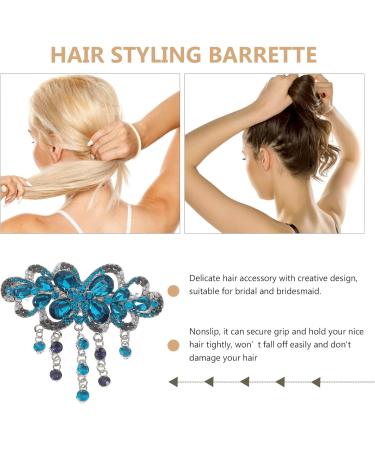 Shop Lurrose Japanese Rhinestone Feather Hair Clip - Elegant Dark Blue Barrette for Stylish Updos - Buy Online on GoSupps.com