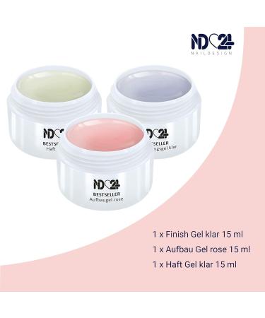 Gel Set - Adhesive Gel Builder Gel Pink & Finish Sealing Gel (3 x 15ml) - Made in Germany | Premium Nail Products - Buy Online on GoSupps.com