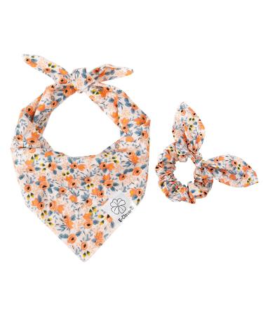 Dog Bandanas & Matching Scrunchie Set Flower Dog Scarf Bibs with Bow Scrunchie for Pet Owner & Small Medium Large Dogs Birthday Gifts Large 01-orange flower