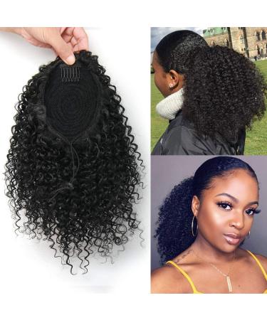 ROSESSEA Short Afro Kinky Curly Ponytail Hair Piece for African American Ponytail Extension Synthetic Afro Kinky Curly Ponytail for Women (Black(1B#))