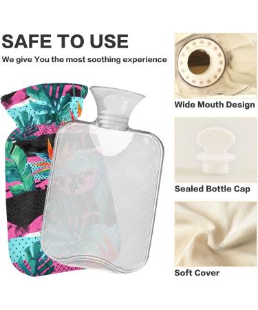 NAANLE 2L Hot Water Bottle with Watercolor Flowers & Palm Leaves - Transparent Heat Therapy Pain Relief for Bed Hands & Feet - Buy Online on GoSupps.com