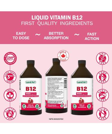Vitamin B12 Liquid 250ml 50 Doses - Great Taste - 1000mcg - For Kids and Adults - Fast Absorption - Vegan - Non-GMO Gluten Free No Sugar Added - Made in Canada 250 ml (Pack of 1) - Buy Online on GoSupps.com