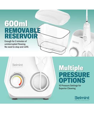 Belmint Water Flosser - Oral Irrigator for Teeth Cleaning with 10 Pressure Settings & 8 Tips - Ideal for Braces & Bridges - 600ml Capacity - Buy Online on GoSupps.com