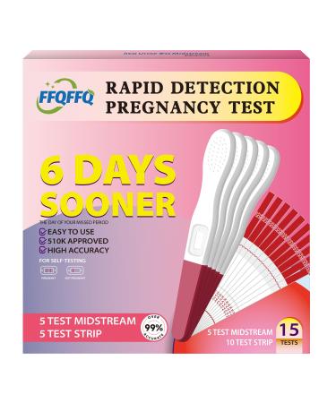 Pregnancy Test: Early Detection with Ultra High Sensitivity Home Pregnancy Midstream Test for Women Home Testing 5 Sticks + 10 Test Strips