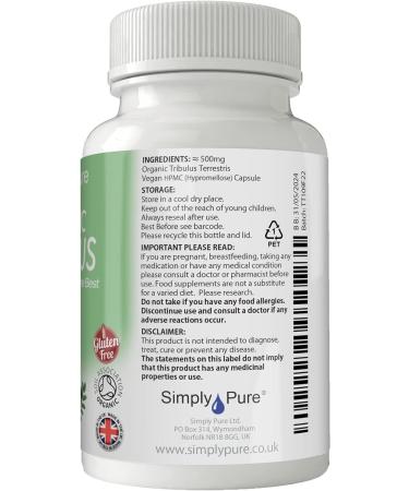 Organic Vegan Tribulus Capsules x 90 (500mg) - Soil Association Certified, Gluten-Free, GM-Free - Buy Online on GoSupps.com