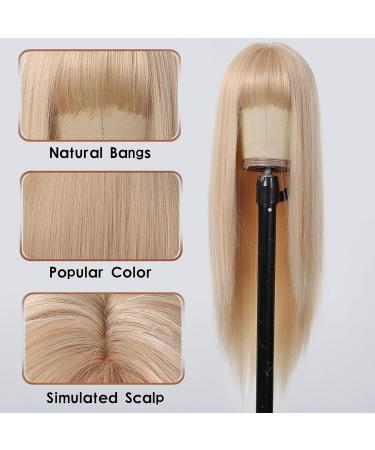Allbell Long Straight Blonde Wig with Bangs - Natural Looking Synthetic Hair Wig for Women - Buy Online on GoSupps.com