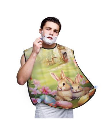 Spring Vintage Easter Rabbit Shaving Bib Gifts for Dad Waterproof Easter Beard Apron One Size Fits All Spring Easter Rabbit
