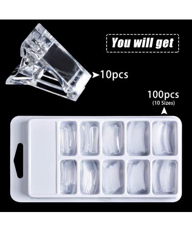 Kalolary Full Cover Dual Nail System Form 100PCS Clear Dual Forms UV Gel Acrylic Tips + 10PCS Poly Gel Quick Building Nail Tip Clip - Buy Online on GoSupps.com