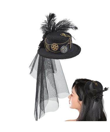 Steampunk Hair Clip Vintage Steampunk Lace Veil Hair Pieces | Chic Headwear Unique Gothic Hair Accessories with Small Hat for Masquerade Role Costume