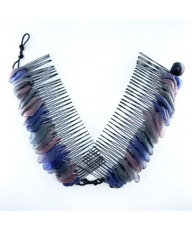 Large Stretch Banana Clip for Natural Curly  Wavy  Frizzy & Coily Hair - Sturdy Hold with No Damage or Creases - Make Comfy Protective Low Manipulation Hairstyles (Storm Blue with Bead Closure) Large (Pack of 1) Storm Bl...