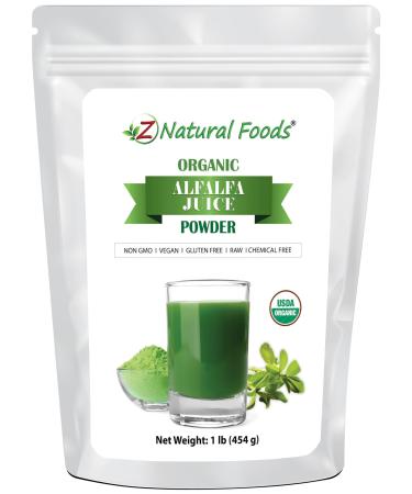 Z Natural Foods Organic Alfalfa Juice Powder Green Grass Superfood Powder Mix in Smoothies Drinks Recipes - Raw All Natural Non GMO Vegan Gluten Free - 1 lb
