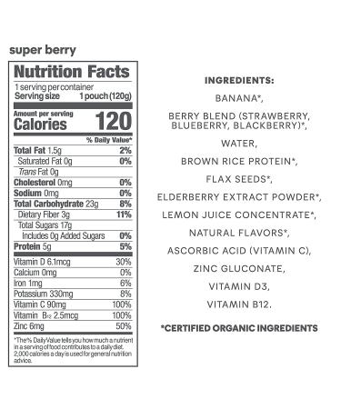 Noka Super Berry Immune Support Smoothie Pouches - 12 Pack, Vegan & Gluten-Free with Flax Seed, Plant Protein, Vitamin C, D & B12, Elderberry, Zinc - Organic 4.22oz - Buy Online on GoSupps.com