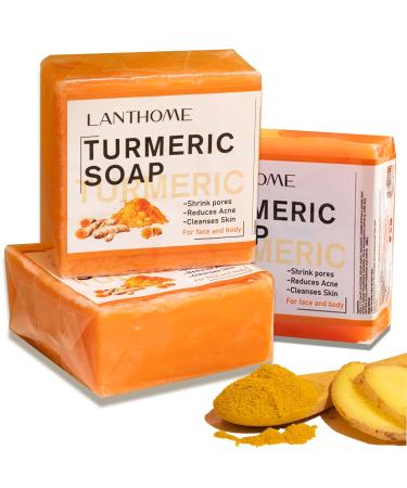 Organic Turmeric Soap Bar - Natural Face & Body Cleanser with Vitamin E Coconut & Almond Oil | 3.53oz Handmade for Acne & Smooth Skin - Buy Online on GoSupps.com